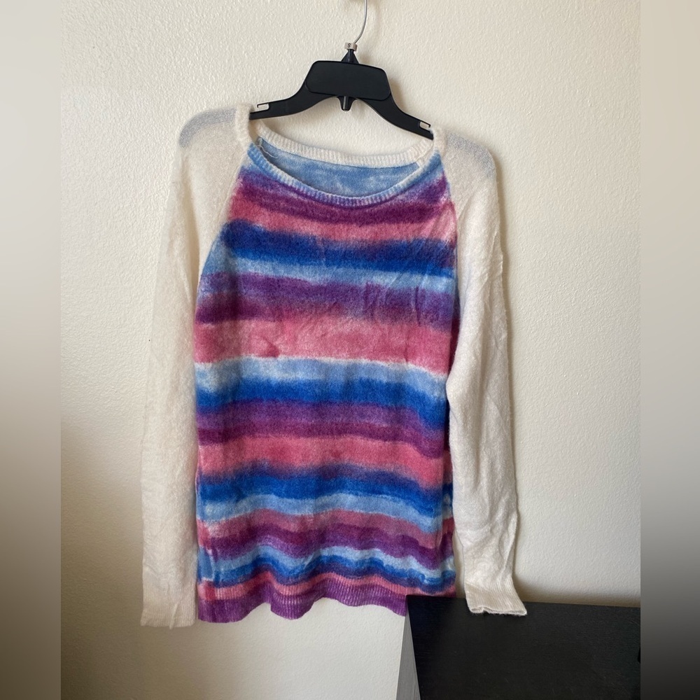 The Elder Statesman Women’s Cashmere Striped Sweater Colorful Pink Purple & Blue